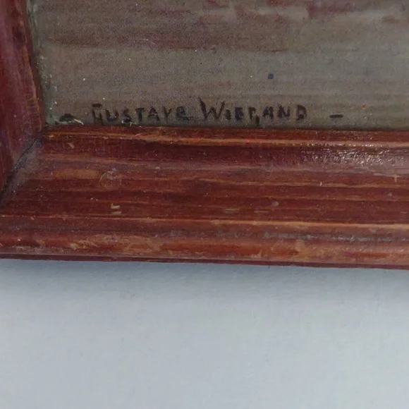 Antique Wooden Tray with Gustave Weigand Lithograph Under Glass